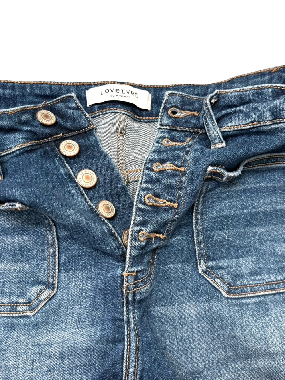 Lovervet Denim High-Rise Button-Fly Frayed Hem Shorts - Blue - Picture 4 of 8